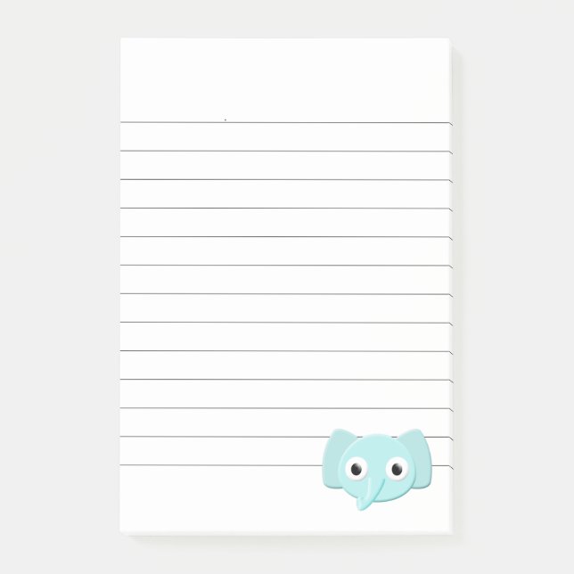 Baby Blue Elefant Ritad Linjerad Post-it Block (Framsida)