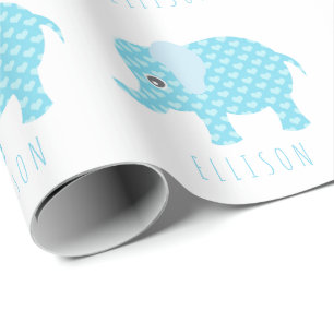 Baby blue elefanter Mönster Boys Baby Shower Namn Presentpapper