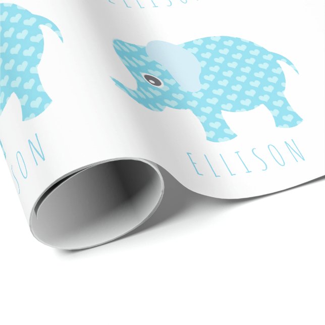 Baby blue elefanter Mönster Boys Baby Shower Namn Presentpapper (Rullad Hörn)