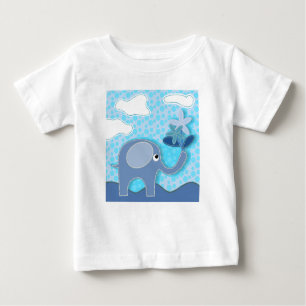 Baby blue elefanter och blommor t shirt