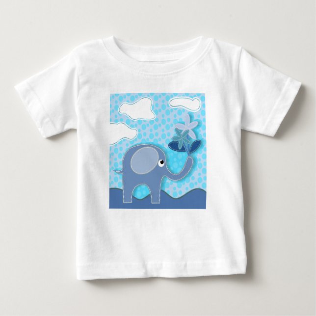 Baby blue elefanter och blommor t shirt (Framsida)