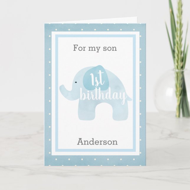 Baby blue Elephant 1st Birthday Son Kort (Framsida)