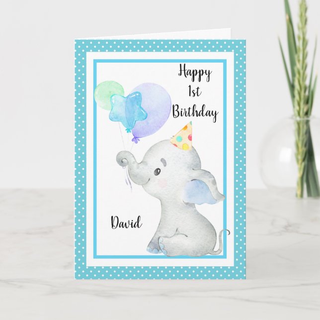 Baby blue Elephant Cute Birthday Boy Anpassningsba Kort (Framsida)
