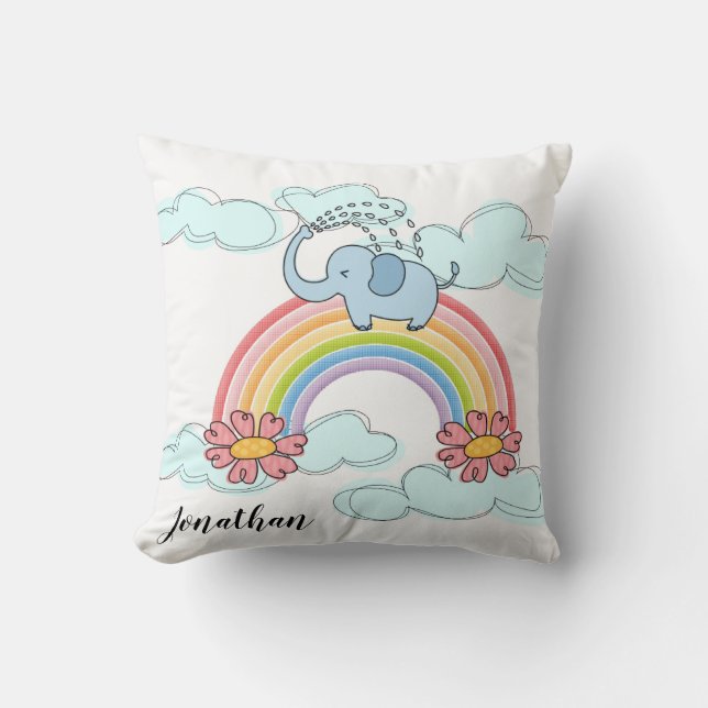 Baby blue Elephant Rainbow Clouds Dekorativ kudde (Framsida)