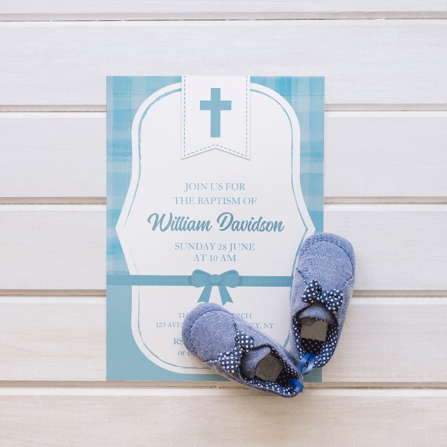Baby blue enkel inbjudan till Boy Baptism (Skapare uppladdad)