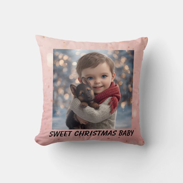 Baby & Blue-Eyed Pup Christmas Pillow Kudde (Framsida)