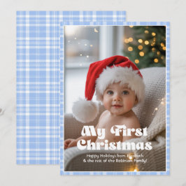 Baby Blue Eyes Gingham Min Första Jul Baby Julkort