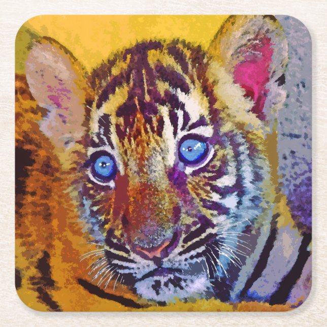 Baby Blue Eyes Tiger Cub Underlägg Papper Kvadrat (Framsidan)
