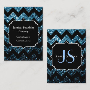 Baby blue faux glitter-sparkles Chevron Monogram Visitkort