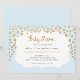 Baby blue + faux guld pojkbarnsdusch inbjudningar