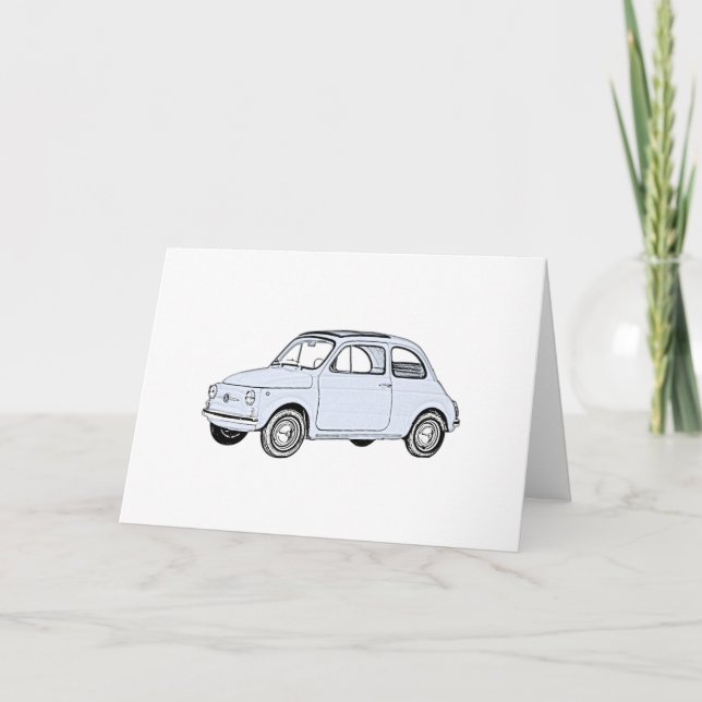 Baby blue Fiat 500 ritar stiltolkninghälsning Kort (Framsida)