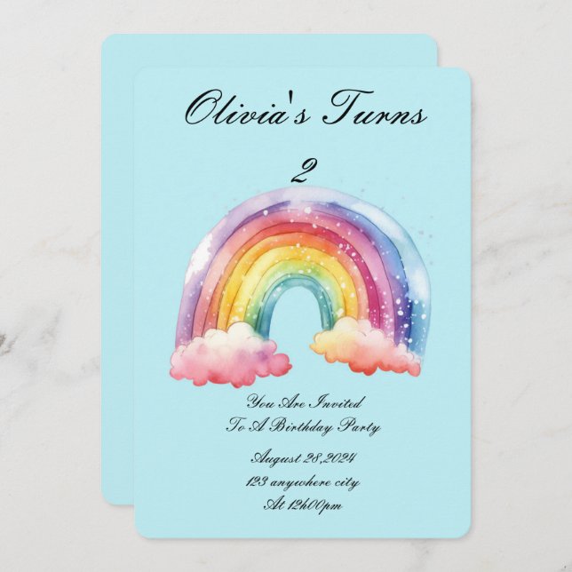 baby blue födelsedagsfest inbjudan (Fram/baksida)