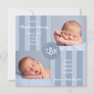 Baby blue födelsemeddelandet Rand Monogram Meddelande
