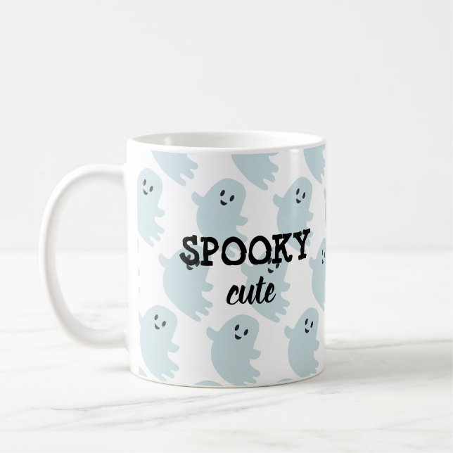 Baby blue Ghost Halloween Spooky Cute Kaffemugg (Vänster)