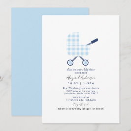 Baby blue Gingham Baby Shower Inbjudningar