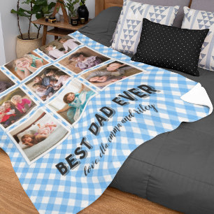 Baby Blue Gingham Bästa Pappa Någonsin Foto Collag Fleecefilt