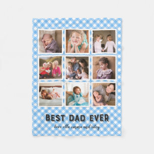 Baby blue Gingham Bästa Pappa någonsin Fotokollage Fleecefilt