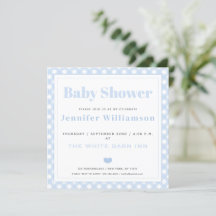Baby Blue Gingham Mönster Baby Shower Inbjudan