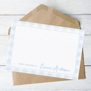 Baby blue Gingham Personal Stationery Tack Kort