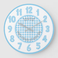 Baby blue Gingham Polka Dot Numres Nursery Clock
