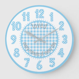 Baby blue Gingham Polka Dot Numres Nursery Clock Stor Klocka