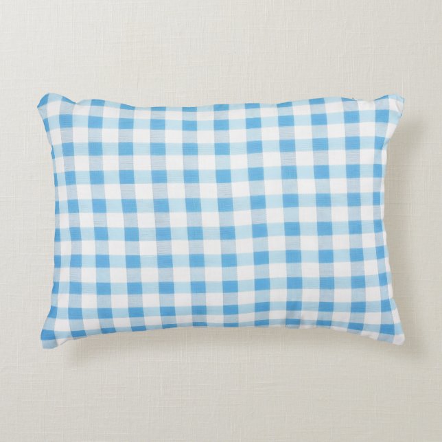 Baby Blue Gingham Prydnadskudde (Framsidan)