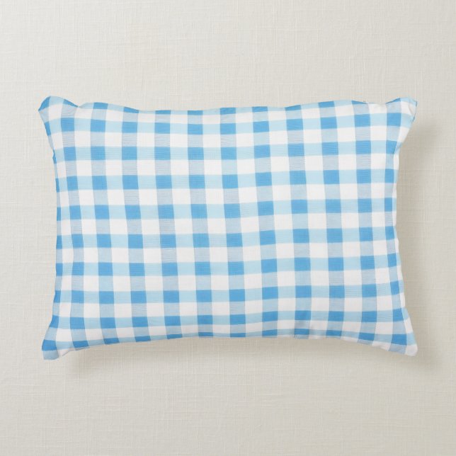 Baby Blue Gingham Prydnadskudde (Framsidan)