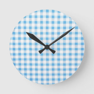 Baby Blue Gingham Rund Klocka