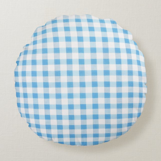 Baby Blue Gingham Rund Kudde (Framsidan)