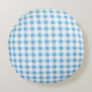 Baby Blue Gingham Rund Kudde