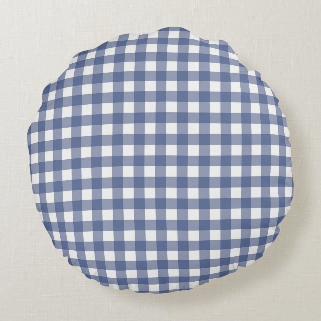 Baby blue Gingham Rund Kudde (Baksidan)