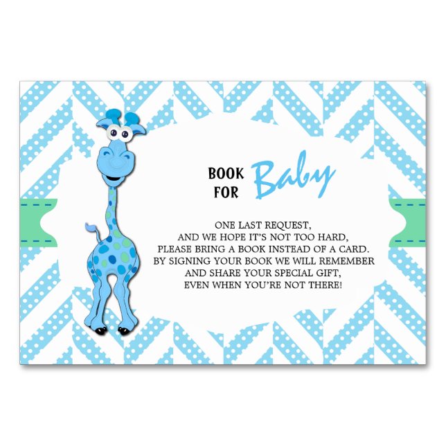 Baby blue Giraffe Pojke Shower | Ta med Bok Bordsnummer (Framsidan)