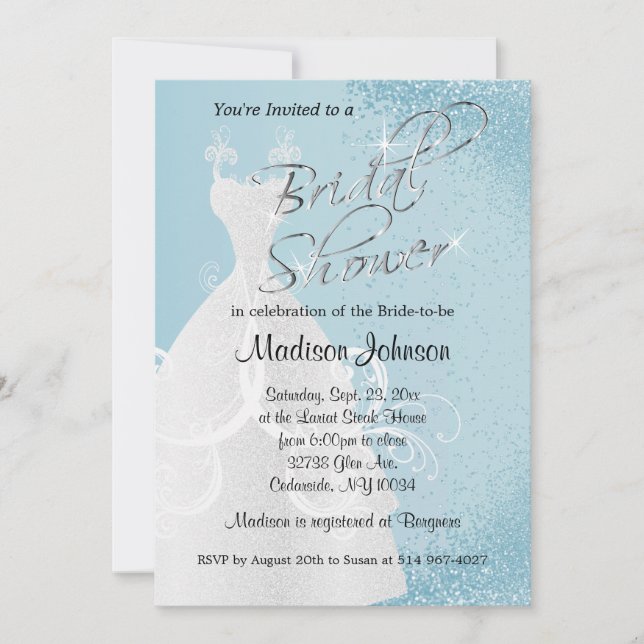 Baby Blue Glitter Bröllopsdusch Inbjudningar (Framsida)