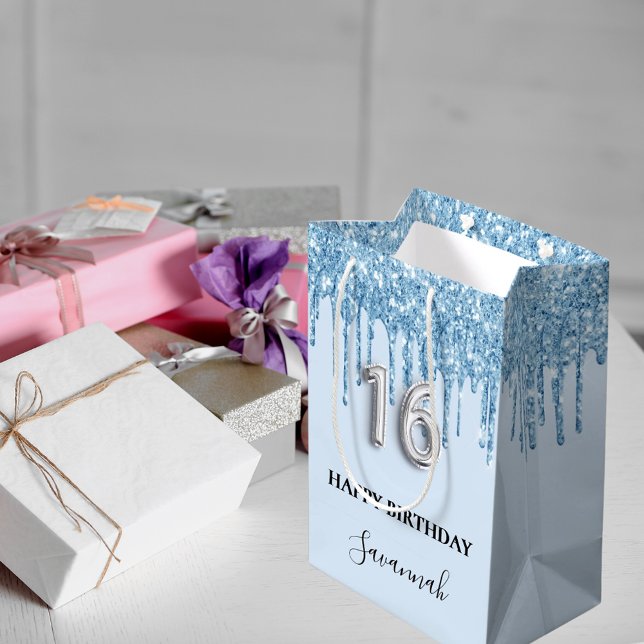 Baby blue glitter droppar namn Sweet 16 (Skapare uppladdad)