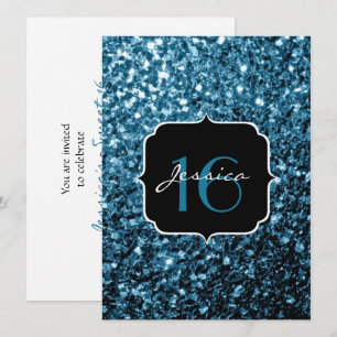 Baby blue glitter-miniatyrdiagram Sweet 16-inbjuda Inbjudningar