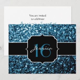 Baby blue glitter-miniatyrdiagram Sweet 16-inbjuda Inbjudningar