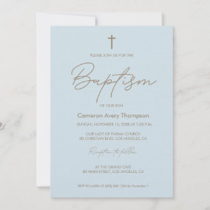 Baby Blue Gold Cross modern typsnittsskrift Inbjudningar