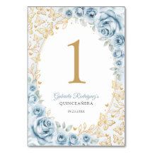 Baby Blue Gold Floral Quinceanera