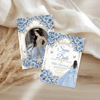 Baby Blue Gold Quinceanera Princess Foto Spara Datumet