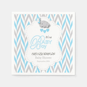 Baby blue grå elefantbaby shower 2 för vit pappersservett