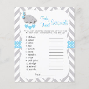 Baby Blue & Gray Elephant Baby Shower - Scramble Flygblad