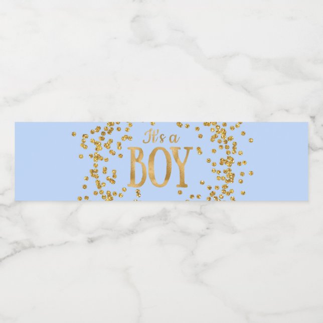 Baby Blue Guld Baby Shower Vattenflasksetiketter Vattenflaskor Etikett (Singel etikett)