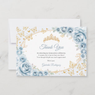 Baby Blue Guld Blommig Quinceanera Tack Kort
