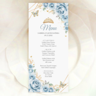 Baby blue Guld Blommigt Quinceanera Meny