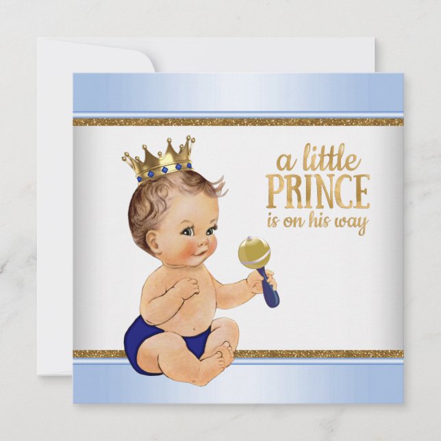 Baby blue Guld Prince Baby Shower Inbjudningar (Framsida)