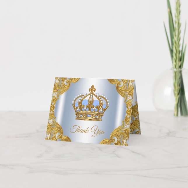Baby blue Guld Prince Baby Shower Tack Cards Kort (Framsida)