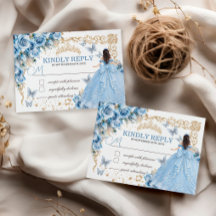 Baby Blue Guld Princess Quinceañera Svarskort