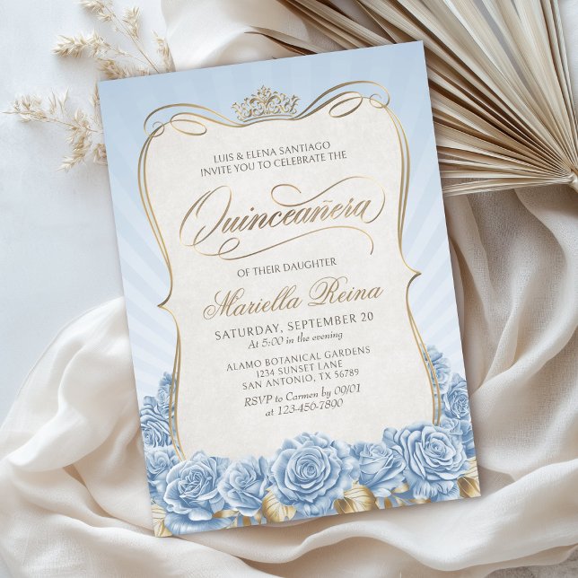 Baby blue Guld Quinceañera Inbjudningar (Skapare uppladdad)