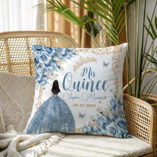 Baby Blue Guld Quinceanera Princess Fjäril Kudde