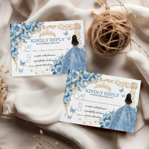Baby Blue Guld Quinceañera Prinsessa Fjäril OSA Kort